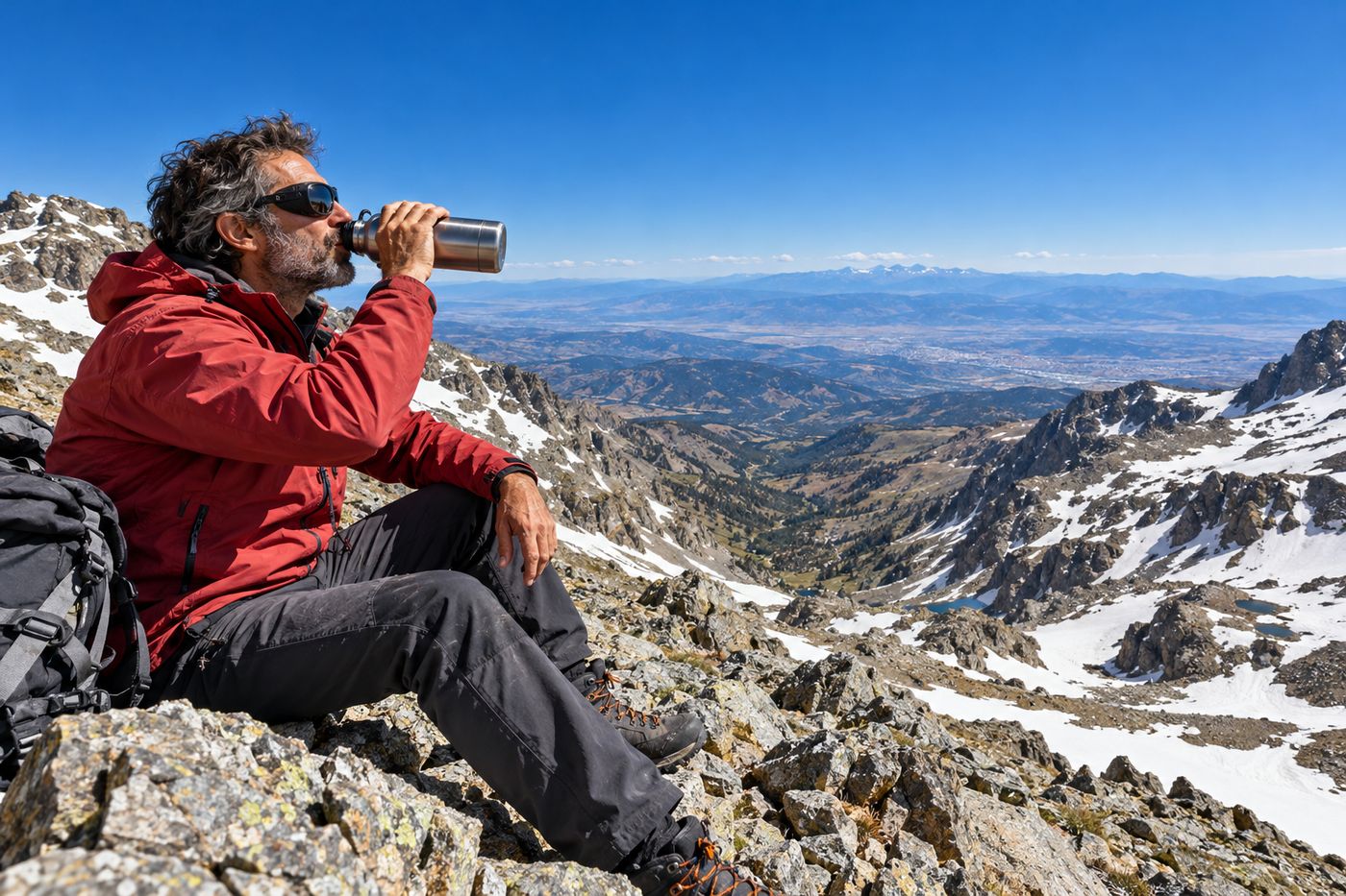 Montañero en Sierra Nevada con gafas de categoría 4